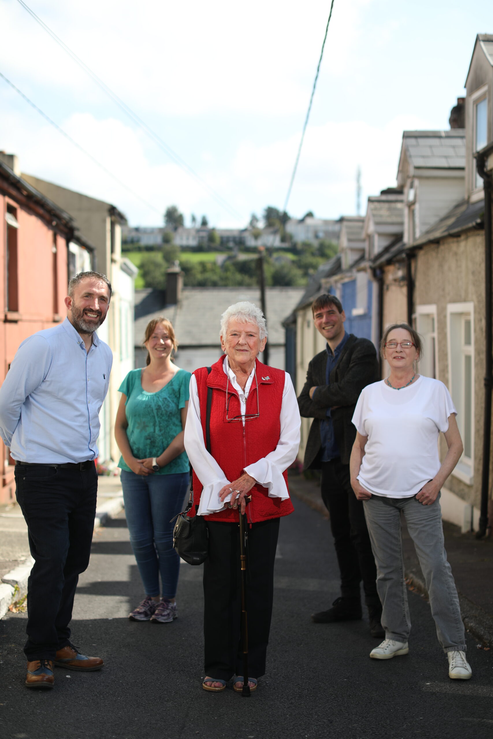 Interviewee Bridie O'Leary with CFP Team